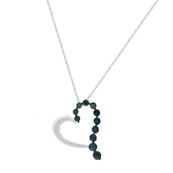Hausa of Brilliance Sterling Silver and Blue Diamond Heart Pendant Necklace